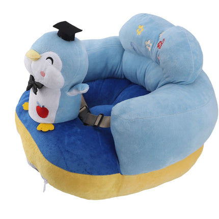 Cartoon Baby Support Seat Plush Adjustable Stable Children Learn Sitting Seat for Home Blue Penguin