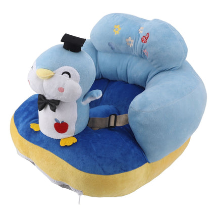 Cartoon Baby Support Seat Plush Adjustable Stable Children Learn Sitting Seat for Home Blue Penguin