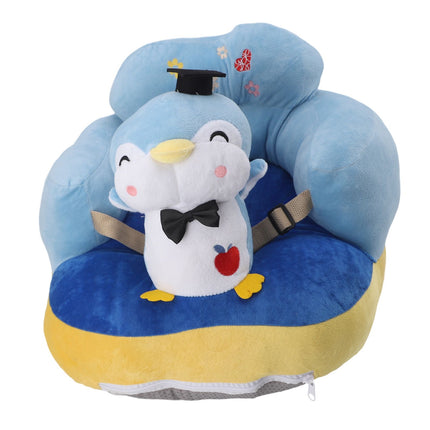 Cartoon Baby Support Seat Plush Adjustable Stable Children Learn Sitting Seat for Home Blue Penguin