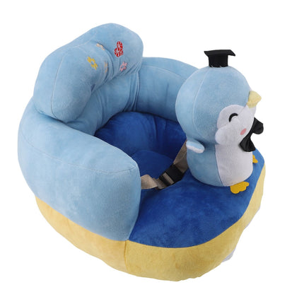 Cartoon Baby Support Seat Plush Adjustable Stable Children Learn Sitting Seat for Home Blue Penguin