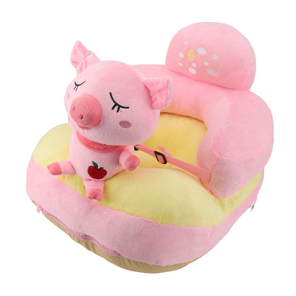 Baby Sitting Sofa Chair Comfortable Anti Rollover Portable Plush Infants Toddler Learning to Sit Chair with Light for Home Pink Pig