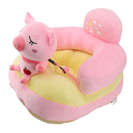 Baby Sitting Sofa Chair Comfortable Anti Rollover Portable Plush Infants Toddler Learning to Sit Chair with Light for Home Pink Pig