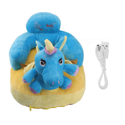 Baby Support Seat Sofa Soft Plush Comfortable Adjustable Angle Bluetooth Function Baby Sitting Support for Indoor Blue Horse Pattern