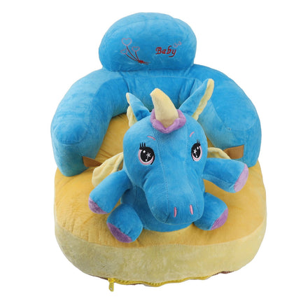 Baby Support Seat Sofa Soft Plush Comfortable Adjustable Angle Bluetooth Function Baby Sitting Support for Indoor Blue Horse Pattern