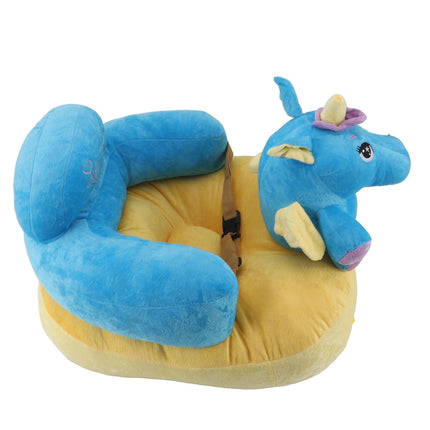 Baby Support Seat Sofa Soft Plush Comfortable Adjustable Angle Bluetooth Function Baby Sitting Support for Indoor Blue Horse Pattern