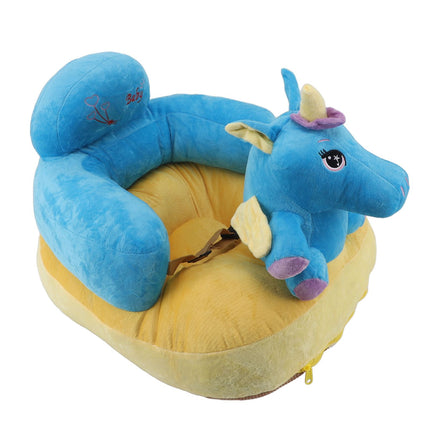 Baby Support Seat Sofa Soft Plush Comfortable Adjustable Angle Bluetooth Function Baby Sitting Support for Indoor Blue Horse Pattern