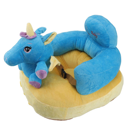Baby Support Seat Sofa Soft Plush Comfortable Adjustable Angle Bluetooth Function Baby Sitting Support for Indoor Blue Horse Pattern