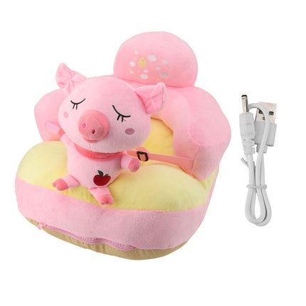 Baby Sofa Chair Floor Support Seat Plush Cute Cartoon Animal Angle Adjustable Baby Learning to Sit Chair with USB Cable for Toddlers Boys Girls Pig