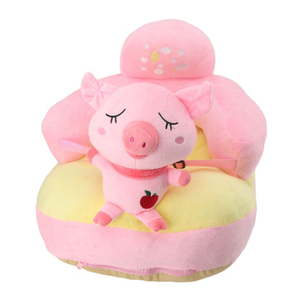 Baby Sofa Chair Floor Support Seat Plush Cute Cartoon Animal Angle Adjustable Baby Learning to Sit Chair with USB Cable for Toddlers Boys Girls Pig