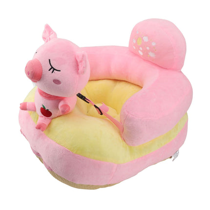 Baby Sofa Chair Floor Support Seat Plush Cute Cartoon Animal Angle Adjustable Baby Learning to Sit Chair with USB Cable for Toddlers Boys Girls Pig