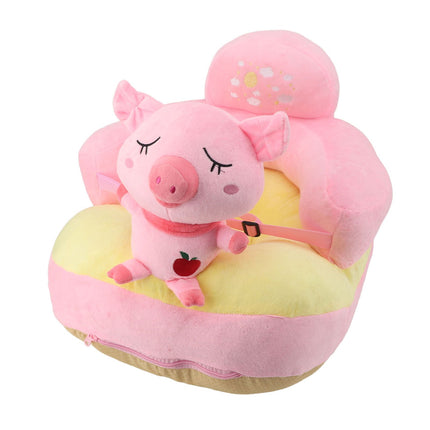 Baby Sofa Chair Floor Support Seat Plush Cute Cartoon Animal Angle Adjustable Baby Learning to Sit Chair with USB Cable for Toddlers Boys Girls Pig