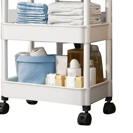 Rolling Cart White 3 Tiers Quiet Wheels Sturdy Plastic Simple Widely Used Utility Cart for House Office Dormitory