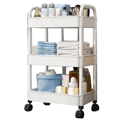 Rolling Cart White 3 Tiers Quiet Wheels Sturdy Plastic Simple Widely Used Utility Cart for House Office Dormitory