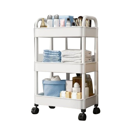 Rolling Cart White 3 Tiers Quiet Wheels Sturdy Plastic Simple Widely Used Utility Cart for House Office Dormitory
