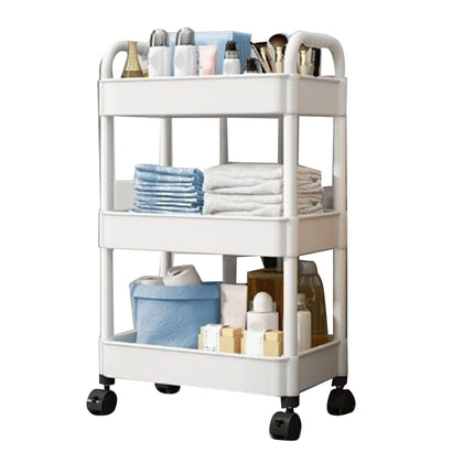 Rolling Cart White 3 Tiers Quiet Wheels Sturdy Plastic Simple Widely Used Utility Cart for House Office Dormitory