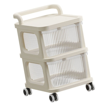 Rolling Cart with Clear Drawer Multifunction Rolling Storage Cart Organizer with Wheels for Bedroom Kitchen Office 2 Layer