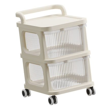Rolling Cart with Clear Drawer Multifunction Rolling Storage Cart Organizer with Wheels for Bedroom Kitchen Office 2 Layer