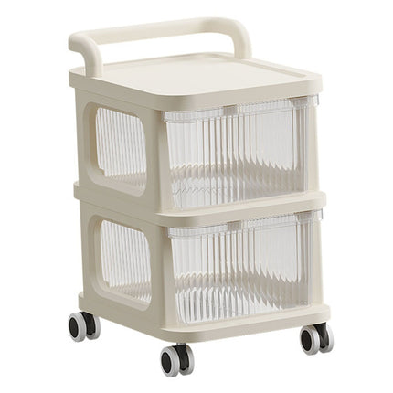 Rolling Cart with Clear Drawer Multifunction Rolling Storage Cart Organizer with Wheels for Bedroom Kitchen Office 2 Layer