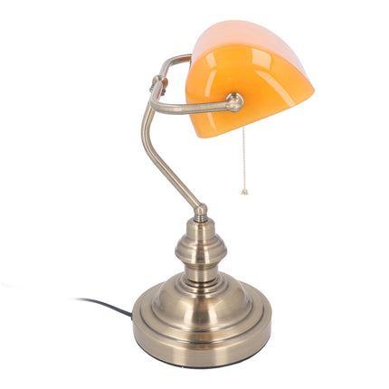 Bankers Desk Lamp Traditional Rustic Glass and Iron Desk Lamp with Pull Chain Switch
