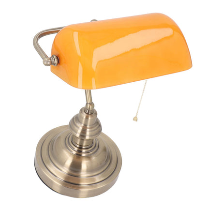 Bankers Desk Lamp Traditional Rustic Glass and Iron Desk Lamp with Pull Chain Switch