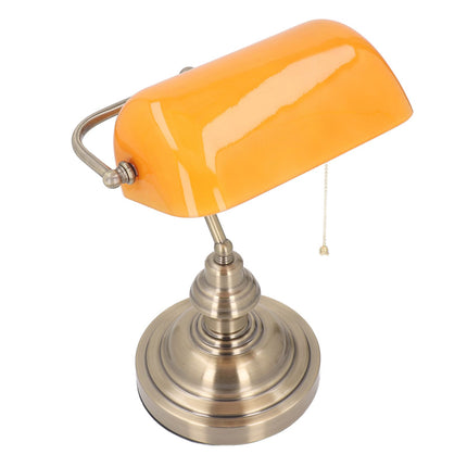 Bankers Desk Lamp Traditional Rustic Glass and Iron Desk Lamp with Pull Chain Switch