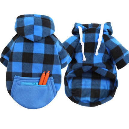 Wonderful Pet Sweater Plaid Zipper Pocket Wool Zipper Pocket Blue and Black L (chest circumference 47 back length 35cm)