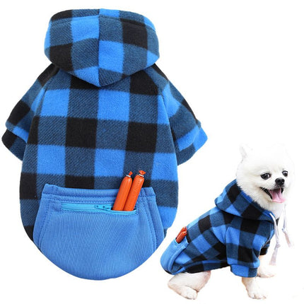 Wonderful Pet Sweater Plaid Zipper Pocket Wool Zipper Pocket Blue and Black L (chest circumference 47 back length 35cm)
