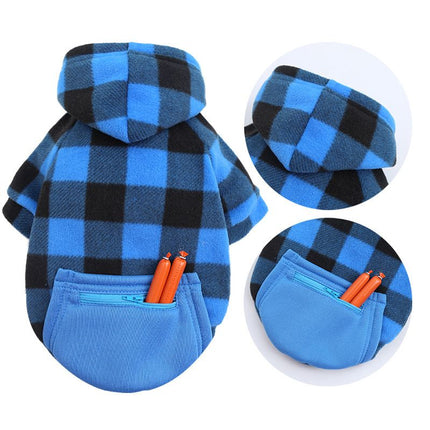 Wonderful Pet Sweater Plaid Zipper Pocket Wool Zipper Pocket Blue and Black L (chest circumference 47 back length 35cm)