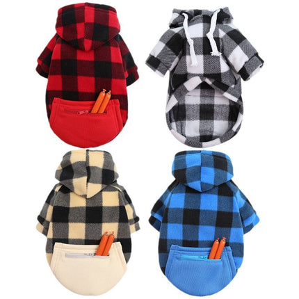 Wonderful Pet Sweater Plaid Zipper Pocket Wool Zipper Pocket Blue and Black L (chest circumference 47 back length 35cm)