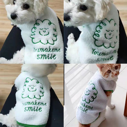 Shine Fleece Pet Dog Vest Cartoon Style Vest Khaki (Green Line Clouds) XS (bust 30 back length 20cm)
