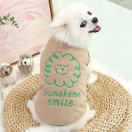 Shine Fleece Pet Dog Vest Cartoon Style Vest Khaki (Green Line Clouds) XS (bust 30 back length 20cm)