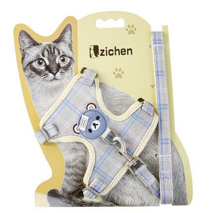 Zichen Vest Cat Leash Polyester Traction Strap Grey M(1.5 suitable for 3.50 kg-7.50 kg
