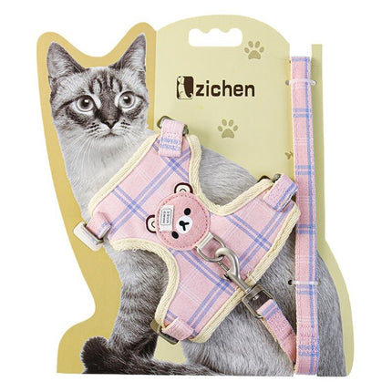 Zichen Vest Cat Leash Polyester Traction Strap Grey M(1.5 suitable for 3.50 kg-7.50 kg