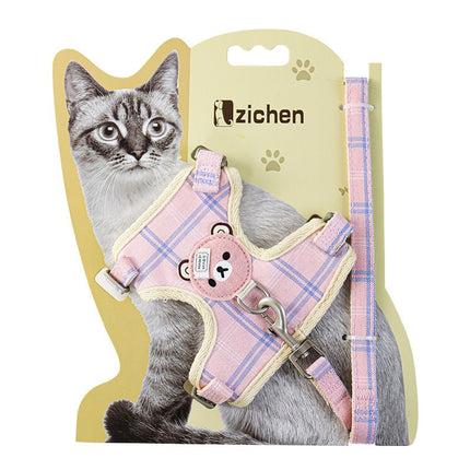 Zichen Vest Cat Leash Polyester Traction Strap Grey M(1.5 suitable for 3.50 kg-7.50 kg