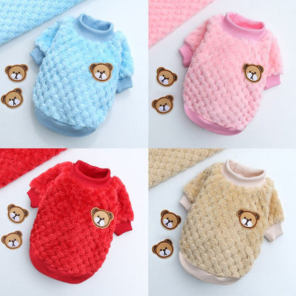 Shine Pet Clothes Coral Fleece Two Leg Dog Cat Embroidered Chihuahua Velvet Green Orange Stripe L (bust 45 back length 35cm)