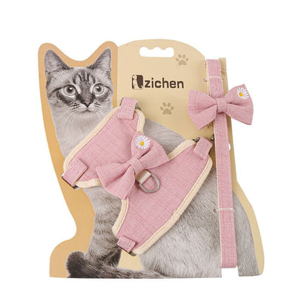 Zichen Cat Harness Vest Style Cotton Traction Rope Blue (cinnamon dog bow) S(1.0 recommendation 1.50 kg-3.50 kg