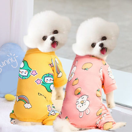 Shine Polyester Four Leg Dog Cat Pet Clothes 016D Four Leg Pants Powder White Rabbit Eating Oranges S (long back 25cm 1.50 kg-2.50 kg