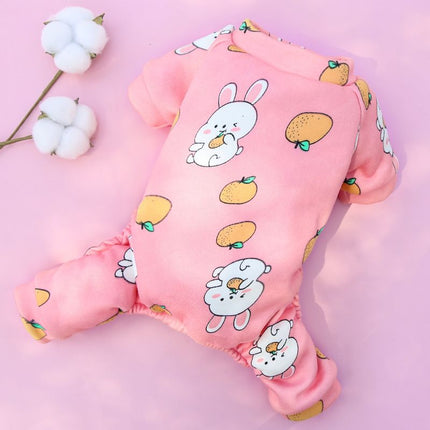 Shine Polyester Four Leg Dog Cat Pet Clothes 016D Four Leg Pants Powder White Rabbit Eating Oranges S (long back 25cm 1.50 kg-2.50 kg