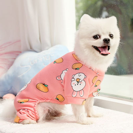 Shine Polyester Four Leg Dog Cat Pet Clothes 016D Four Leg Pants Powder White Rabbit Eating Oranges S (long back 25cm 1.50 kg-2.50 kg