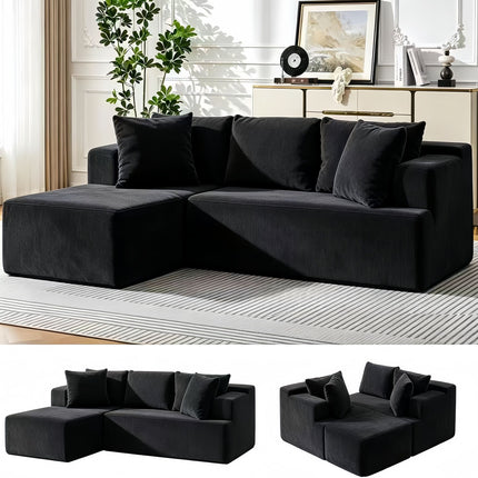 Couch Modular Sectional 3 Seater Sofa L-Shaped Black,81" Boneless Sofa Bed, Deep Seat and Side Pockets,Breathable Cheneille, High Density Pure Sponge,No Assembly Needed