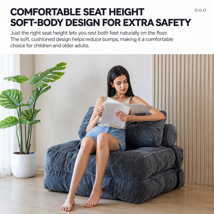 Convertible Folding Sofa Bed with Pumpkin Design, Corduroy Fabric, 3D Tufted Backrest, and Cylindrical Pillow for Living Room, Guest Room, and Small Apartments (Pink)