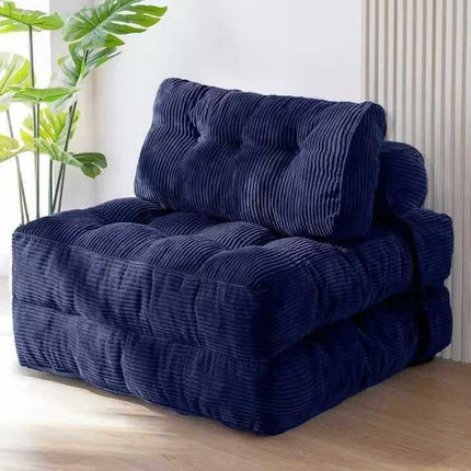 Convertible Folding Sofa Bed with Pumpkin Design, Corduroy Fabric, 3D Tufted Backrest, and Cylindrical Pillow for Living Room, Guest Room, and Small Apartments (RoyalBlue)