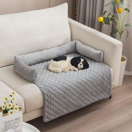 Plush Bolster Pet Bed Mat with Anti-Slip Base and Extended Drop Edge for Sofa and Floor Lounging (Blue, 75*120cm)