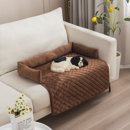 Plush Bolster Pet Bed Mat with Anti-Slip Base and Extended Drop Edge for Sofa and Floor Lounging (Coffee, 90*135cm)