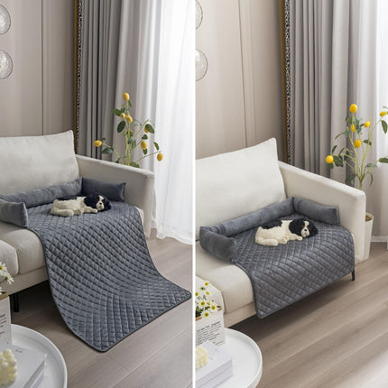 Plush Bolster Pet Bed Mat with Anti-Slip Base and Extended Drop Edge for Sofa and Floor Lounging (Coffee, 90*135cm)