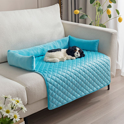 Plush Bolster Pet Bed Mat with Anti-Slip Base and Extended Drop Edge for Sofa and Floor Lounging (Coffee, 90*135cm)