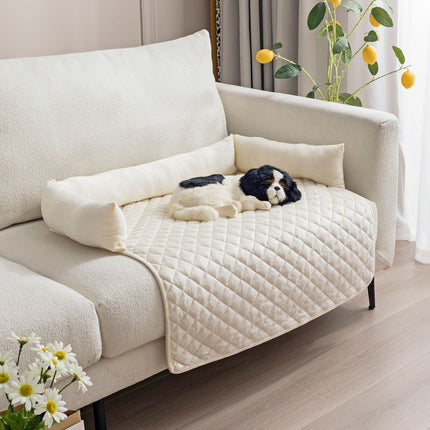 Plush Bolster Pet Bed Mat with Anti-Slip Base and Extended Drop Edge for Sofa and Floor Lounging (Coffee, 90*135cm)