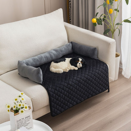 Plush Bolster Pet Bed Mat with Anti-Slip Base and Extended Drop Edge for Sofa and Floor Lounging (Coffee, 90*135cm)
