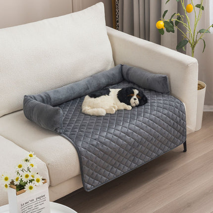 Plush Bolster Pet Bed Mat with Anti-Slip Base and Extended Drop Edge for Sofa and Floor Lounging (Coffee, 90*135cm)