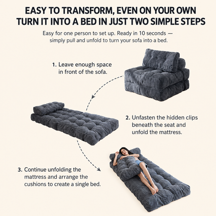 Convertible Folding Sofa Bed Pumpkin Design Corduroy Fabric Two-in-One Lounger for Living Room Bedroom Small Apartments Guest Room Daily Relaxation and Overnight Sleeping (Grey)